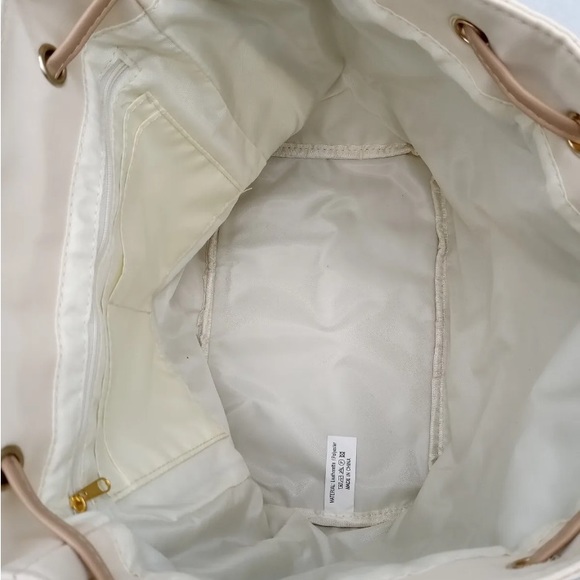 LouLu Ivory Nylon Drawstring Backpack Handbag Purse - Picture 4 of 7